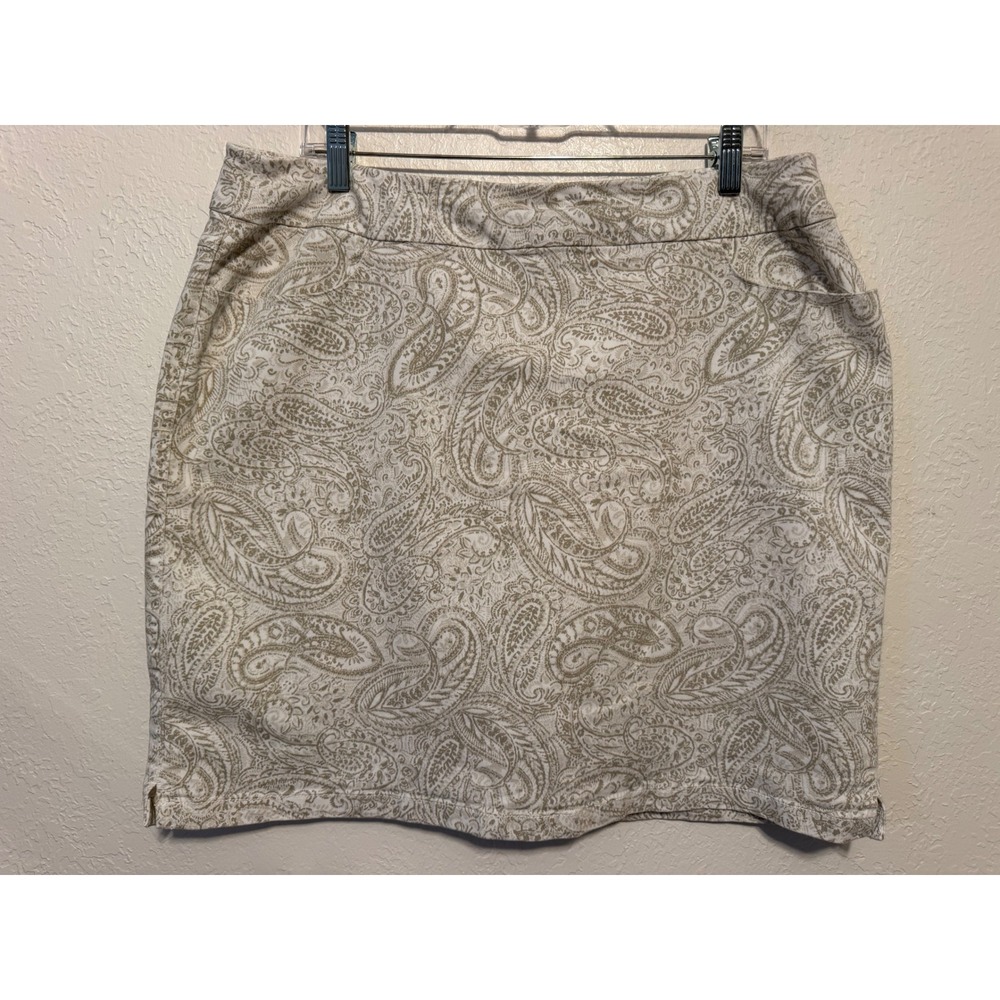 Napa Valley Womens Beige Paisley Print Skort Size 14 Stretch Pockets Golf Skirt